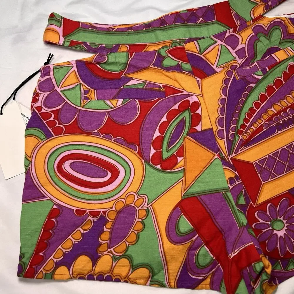 ba&sh Cutout Shorts Women Size US 8 Abstract Fuchsia High Rise Summer Resort NWT